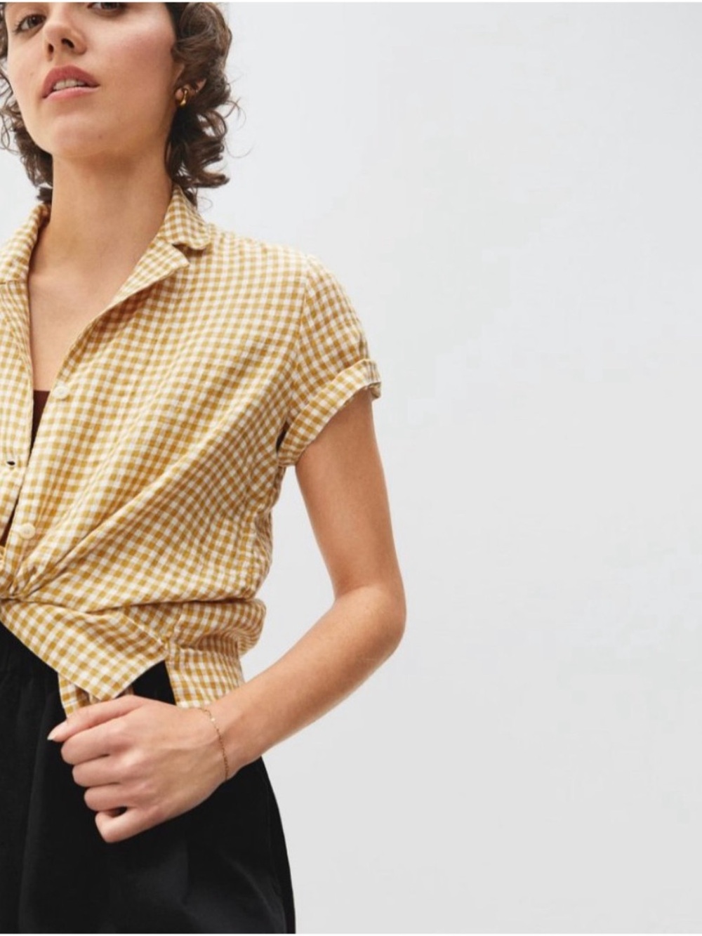 Everlane Linen Mustard Notch Camp Button Down Collared Shirt 2